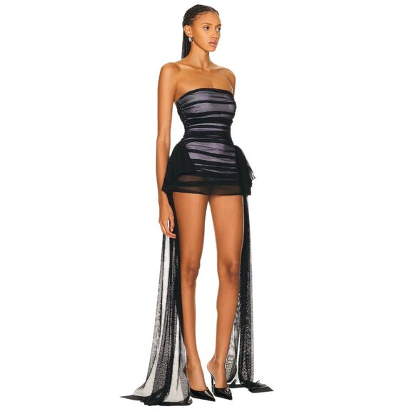 Norma Kamali Strapless Bill Pickleball Dress in Black Snow White Small Womens - Picture 4 of 17